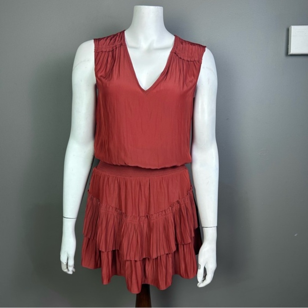 Ramy‎ Brook dress XXS rust peplum Bernice smocked clay rust mini tennis blouson